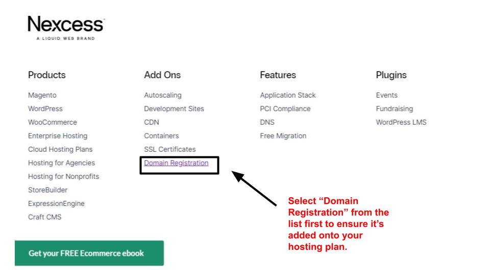 Nexcess domain registration add-on.