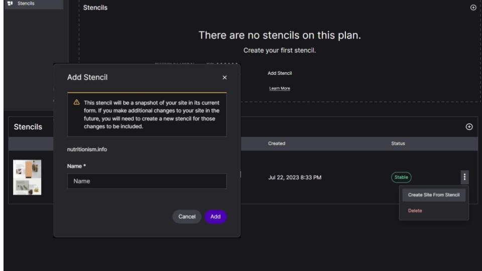 Nexcess dashboard website stencil creation tool.