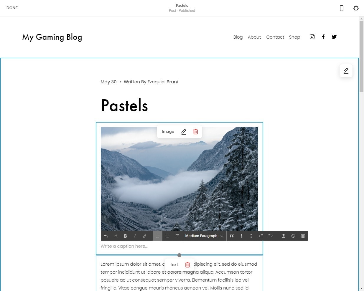 Squarespace - blog post editor