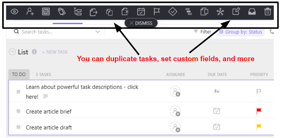 ClickUp Bulk Action Toolbar