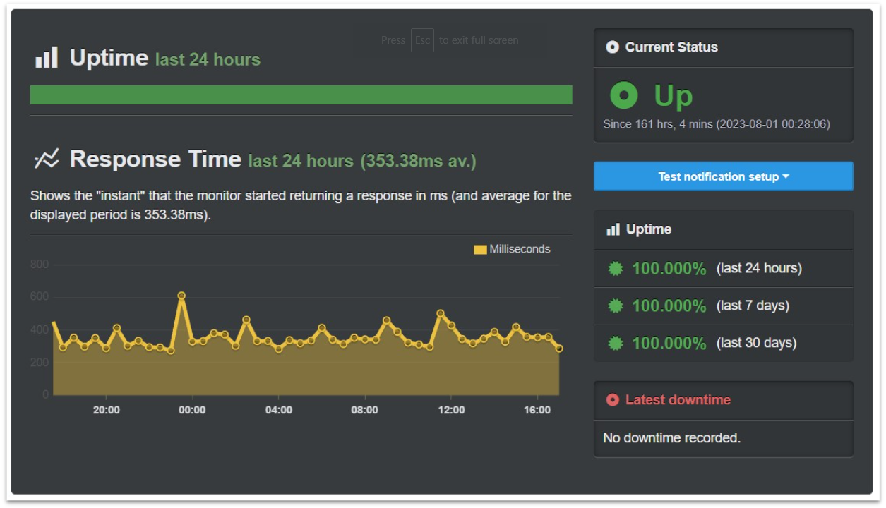 IONOS UptimeRobot test results.