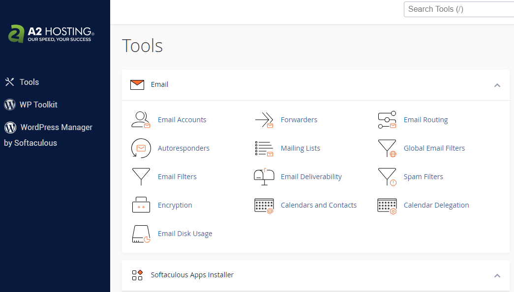 Your cPanel dashboard with A2 Hosting