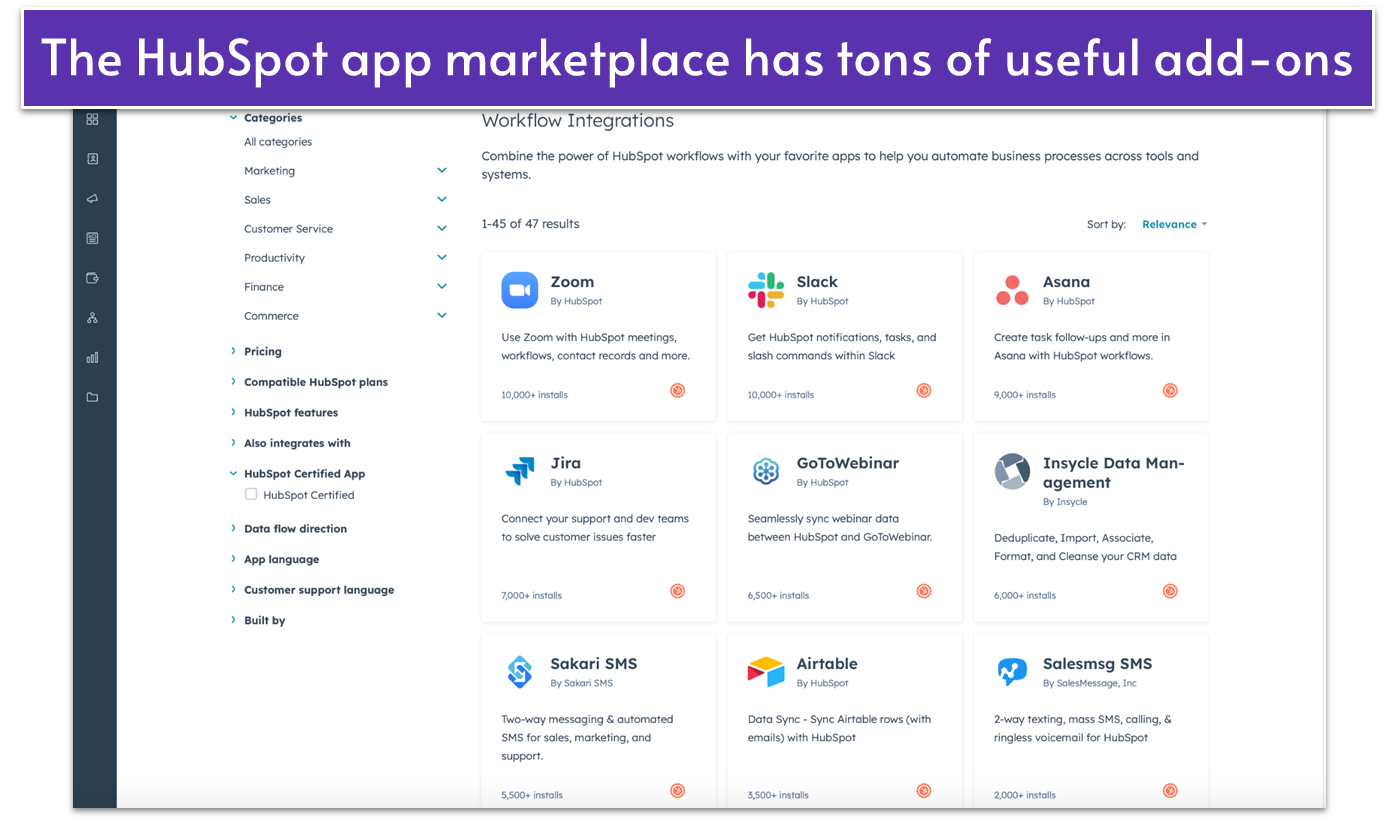 HubSpot app marketplace