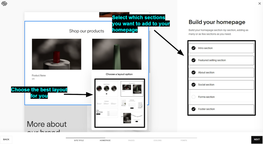 A screenshot of Squarespace Blueprint